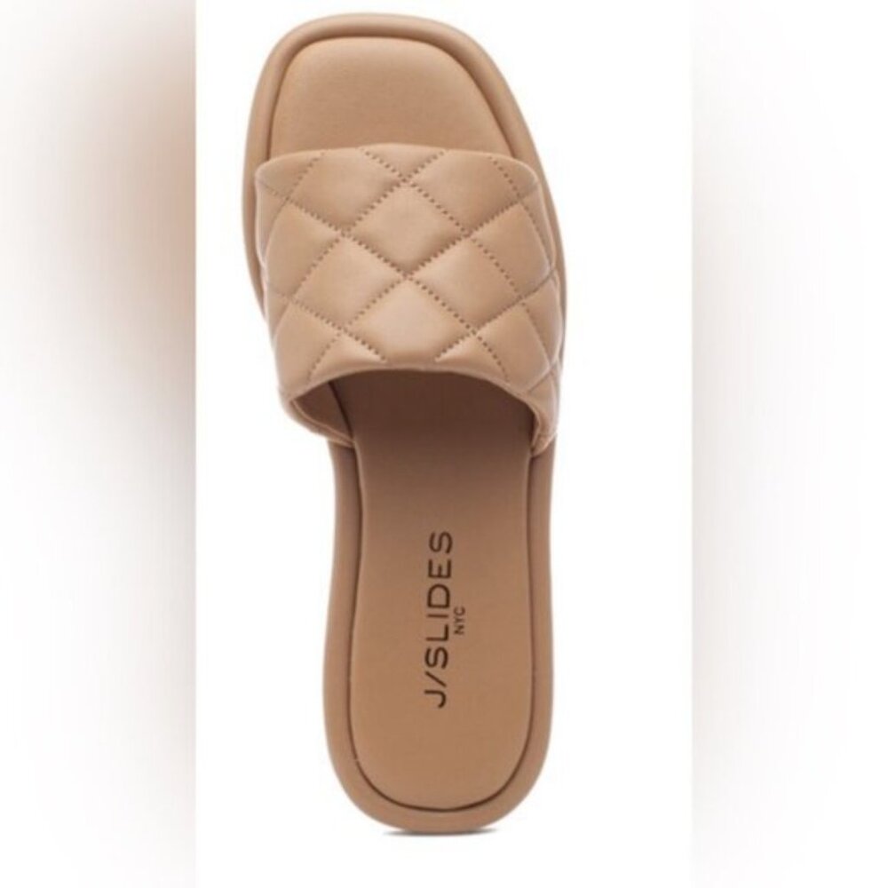 J/Slides Yoe Quilted Leather Sandals Nude Camel Size 8.5 New